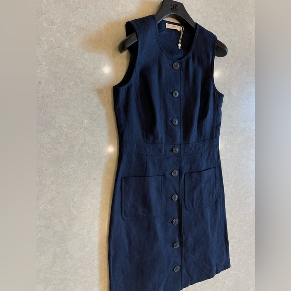 Tory Burch Sleeveless Linen Dress In Navy Size 6 - Picture 6 of 12